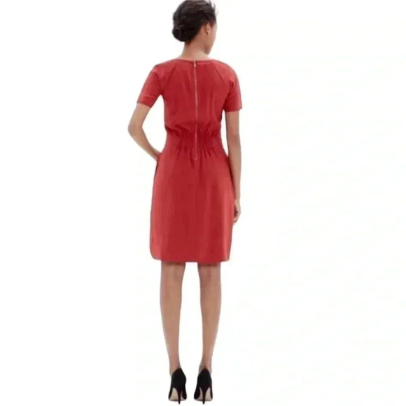 MADEWELL Red Silk Dress size 2 short sleeve pockets lined minimalist classic - Picture 5 of 7